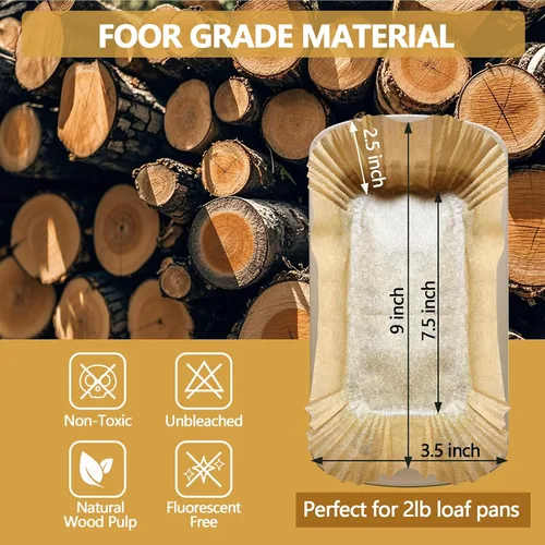 Miniatura 2 de UBeeize Forros para Molde de Pan de 2 lb, 100 PCS Forros para Molde de Pan para Hornear Pan 9x5, Forros Antiadherentes para Molde de Pan, Papel