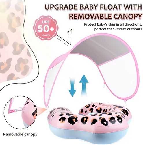 Miniatura 5 de Baby Pool Float, Leopard Toddler Pool Float Baby Float with Canopy, Infant Pool Floats for Kids 6-36 Months(18-33 lbs)