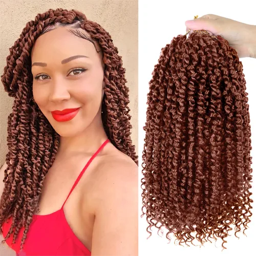 Miniatura 40 de Bileaf Cabello de Ganchillo Passion Twist Pre-retorcido de 10 Pulgadas, 8 Paquetes de Ganchillo Passion Twist, Cabello Corto Passion Twist