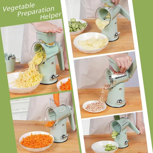 Miniatura 7 de Rallador de queso giratorio 5 en 1, cortador de verduras, picador de mandolina de tambor para cocina, fácil de limpiar con recipiente