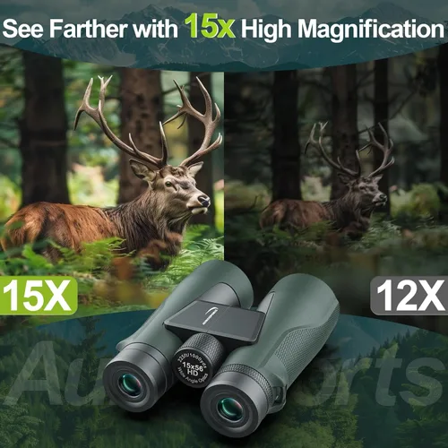 Miniatura 3 de Aurosports Binoculares de alta potencia de 15 x 56 para adultos, binos HD de visión grande con visión clara de poca luz, carcasa no reflectante