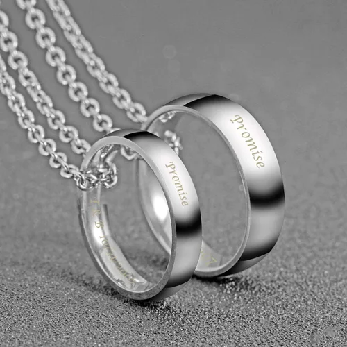 Miniatura 3 de Juego de anillos de acero inoxidable para parejas personalizado para él y ella, amor real, collares de compromiso, boda, día de San Valentín