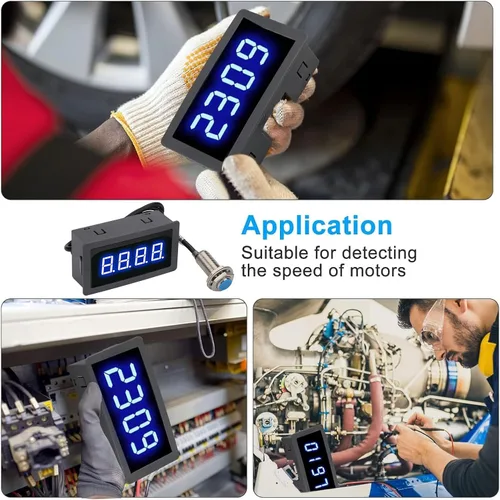 Miniatura 6 de EEEkit Tacómetro de 4 dígitos con LED azul, medidor de velocidad RPM digital para motores con sensor Hall NPN de interruptor de proximidad