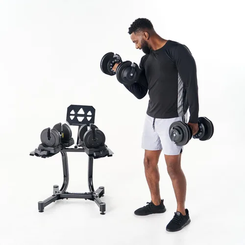 Echelon Mancuernas ajustables de resistencia de 7 a 52.5 libras con soporte, juego de mancuernas de agarre de metal de selección rápida para
