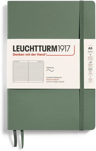 Miniatura 11 de LEUCHTTURM1917 - Cuaderno mediano A5 de tapa blanda, 123 páginas numeradas para escribir y llevar un diario (color negro, cuadriculado)