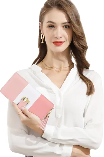 Miniatura 4 de Carteras RFID para mujer con múltiples ranuras para tarjetas y compartimento para teléfono celular, cartera para mujer, Rosa SakuraBlancoRosa