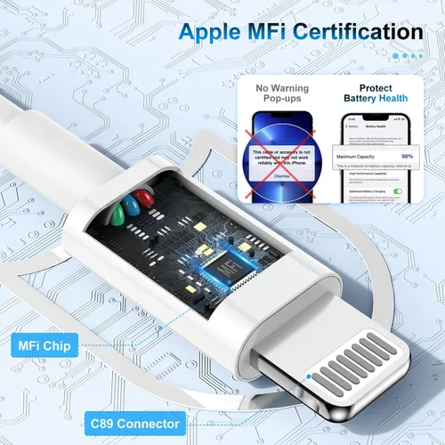 Miniatura 2 de TUMABER Paquete de 2 cables de carga para iPhone de 3 pies con certificación MFi de Apple, cable Lightning a USB de 3 pies, carga rápida de 2.4 A