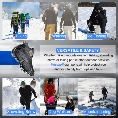 Miniatura 3 de Wirezoll - Tacos para hielo, crampones para botas de senderismo y zapatos de nieve, suelas antideslizantes con picos para escalar para tracción