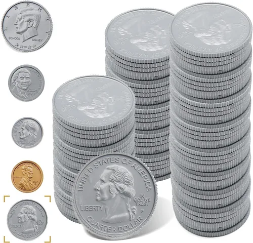 100 monedas falsas para el aprendizaje de los niños, monedas de juego de plástico de 100 cuartos para enseñar para niños, tienda de juegos de