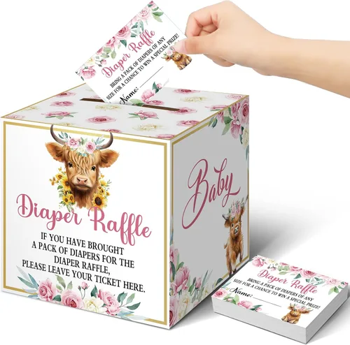 Miniatura 17 de Teling 51 boletos para rifas de pañales con caja de tarjetas, decoración de baby shower, caja de soporte para baby shower, para fiesta de rifas