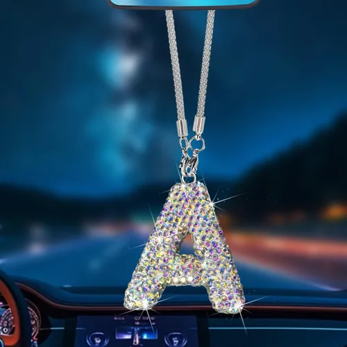 Miniatura 9 de Colgante de cristal brillante en forma de C, accesorios de automóvil para mujer, accesorios de espejo retrovisor con diamantes de imitación