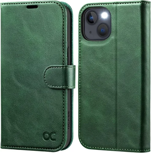 OCASE Funda tipo cartera compatible con iPhone 13, de piel sintética con tapa tipo folio, con tarjetero, bloqueo RFID, soporte [carcasa interior de