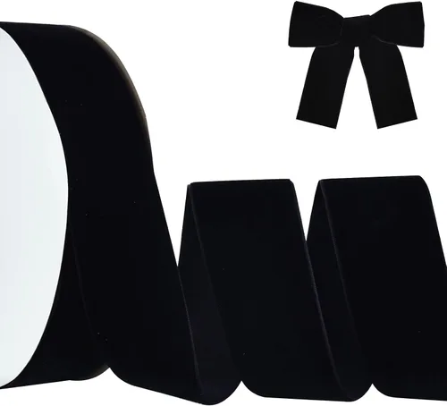 TONIFUL - Cinta de terciopelo negro de 2 pulgadas x 25 yardas, cintas anchas de terciopelo vintage, para decoración de coronas navideñas, adornos