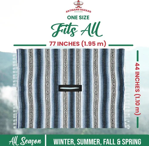 Miniatura 116 de Artisans Bazaar Poncho tradicional mexicano de Baja para hombres y mujeres, auténtico sarape de Gaban, manta de vaquero Pancho Jorongo