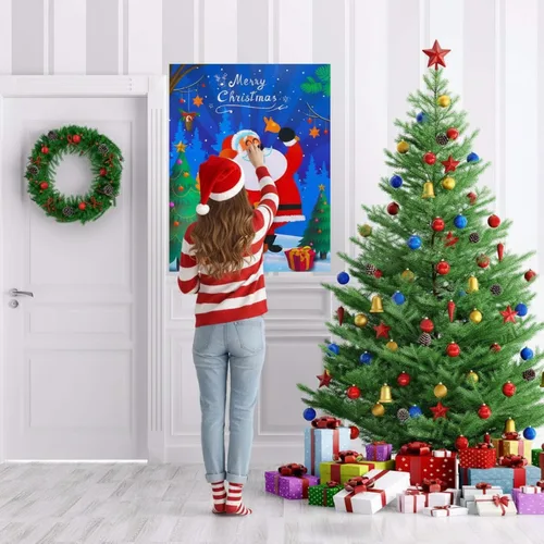 Miniatura 7 de SKYLETY Juegos de fiesta de Navidad, juego de pin the nose en Papá Noel, divertidos juegos de fiesta con los ojos vendados para familiares y amigos