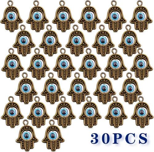 Miniatura 2 de Aylifu Dijes de marco de cuentas de mano de Hamsa, dije de mal de ojo de Hamsa con símbolo de mano de Fátima para bricolaje, collar y pulsera