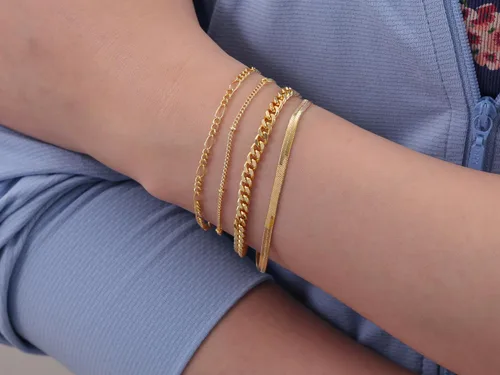 Miniatura 5 de Picuzzy Pulseras de oro para mujer, de oro real de 14 quilates, apilables, impermeables, juego de joyas para mujer, a la moda, delicadas, bonitas