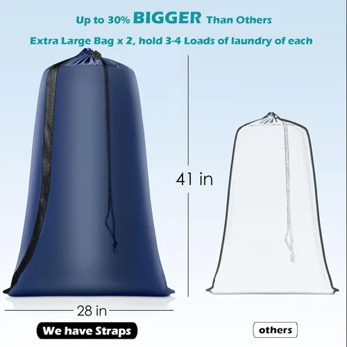 Miniatura 2 de Bolsa de lavandería resistente, paquete de 2 bolsas de lavandería de nailon XL con correas, organizador grande de ropa sucia lavable con cierre