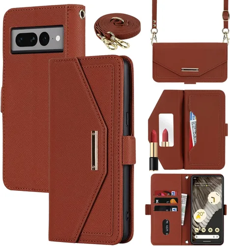 Funda tipo cartera cruzada para Google Pixel 7 Pro con correa de cordón ajustable, soporte para tarjetas de crédito de 6.7 pulgadas, bolso de piel
