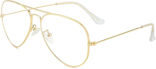 JOVAKIT Lentes de aviador transparentes para mujeres y hombres, lentes sin receta, lentes de bloqueo de luz azul, marco de metal