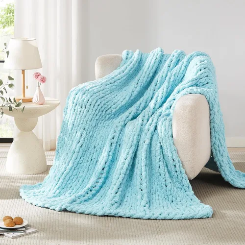 Miniatura 80 de L'AGRATY - Manta de punto grueso Manta gruesa de chenilla de punto grueso tejida a mano, manta grande de punto trenzado con cuerda gruesa