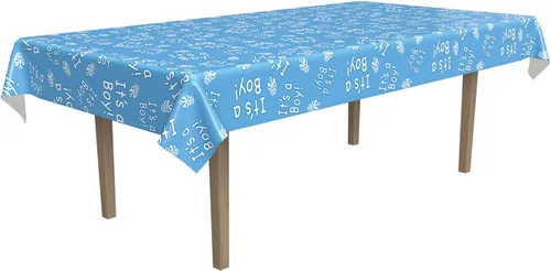 Miniatura 2 de Beistle Manteles de plástico a rayas azul claro, paquete de 2 manteles de plástico para baby showers, revelaciones de género, primer cumpleaños