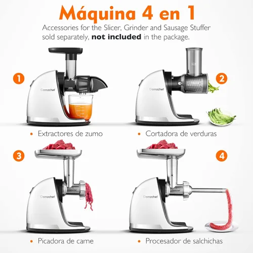 Miniatura 6 de Máquinas de exprimir por prensa fría, exprimidor de masticación lenta AMZCHEF con función inversa, alto rendimiento de jugo, fácil de limpiar