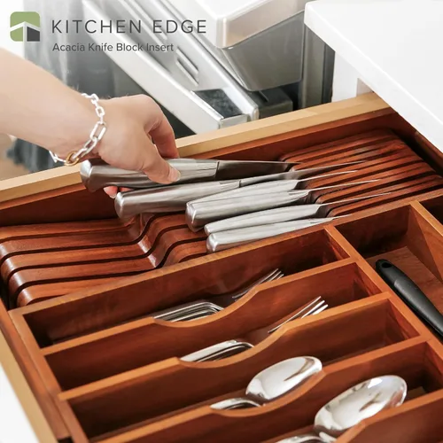 Miniatura 2 de KitchenEdge Organizador de madera de acacia para cuchillos de cocina, capacidad para 5 cuchillos largos + 6 cortos (no incluidos), se adapta a