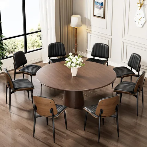 Miniatura 60 de REONEY - Juego de 4 sillas de comedor, modernas de mediados de siglo, tapizadas en piel sintética PU con respaldo de madera curvada de nogal y patas