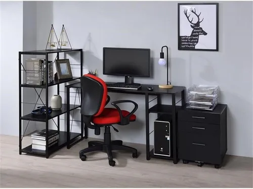 Miniatura 2 de Acme Vadna - Escritorio de madera con 2 estantes y base de metal abierta en color negro