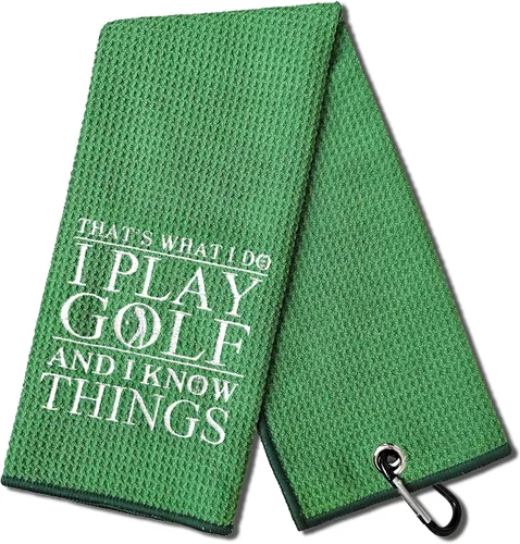 Miniatura 7 de DYJYBMY Toalla de golf con clip That's What I Do I Play, toalla deportiva bordada para golfista, divertidos accesorios de golf para hombres, Día