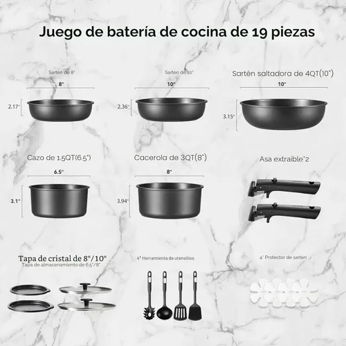 Miniatura 2 de CAROTE Juego de 17 piezas de ollas y sartenes antiadherentes, juego de utensilios de cocina con mango desmontable, juego de cocina antiadherente