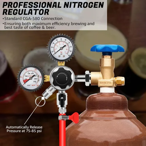 Miniatura 5 de CGA-580 Regulador de nitrógeno para barril, regulador de cerveza, regulador de nitrógeno de café con presión de entrega de 0-100 PSI, regulador