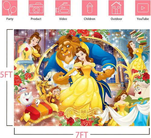 Miniatura 2 de Telón de fondo de princesa, 7 x 5 pies, fondo de pancarta de dibujos animados, suministros para fiesta de cumpleaños y decoración para niñas