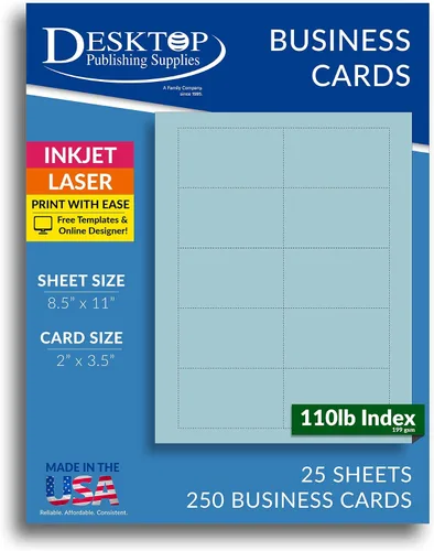 Miniatura 10 de 250 tarjetas de visita azul brillante de 3.5 x 2 pulgadas, hojas de papel de tarjetas de visita en blanco de colores imprimibles, tarjetas de visita
