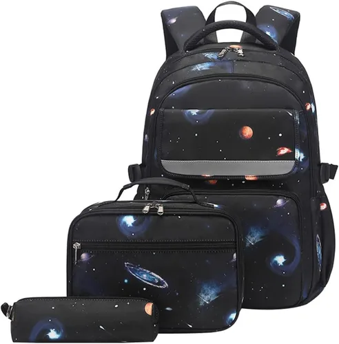 Miniatura 18 de JiaYou Mochila de galaxia con patrón espacial para niños, primaria, junior, escuela secundaria, mochila para computadora portátil, azul azul