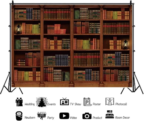 Miniatura 3 de Yeele Telón de fondo vintage de 5 x 3 pies para fotografía, biblioteca retro medieval de madera, para oficina, reuniones, videoconferencias