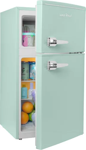 Miniatura 11 de West Bend - Mini refrigerador con congelador para dormitorio, oficina, bar o dormitorio, refrigerador compacto retro con estantes de vidrio