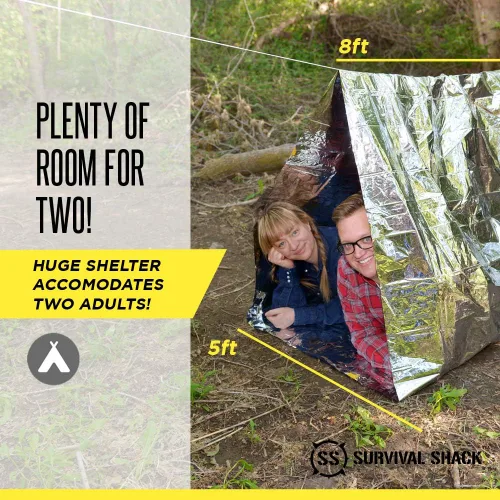 Miniatura 7 de SharpSurvival Shack - Tienda de campaña de supervivencia de emergencia – Tienda de campaña de tubo Mylar para 2 personas – Ligero 8 x 5 pies refugio