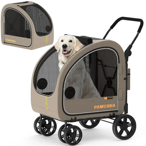 Miniatura 11 de PAWZIDEA Cochecito de perro 3 en 1 para perros grandes con transportador desmontable de hasta 100 libras, 45% extra alto para perros, jaula de auto