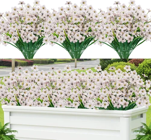 Miniatura 8 de Lnoicy - 24 piezas de flores artificiales para exteriores, decoración de flores de plástico, arbustos de flores falsas resistentes a los rayos UV