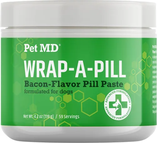 Pet MD Wrap A Pill Paste - Pastilla con sabor a tocino para perros, crea un bolsillo para ocultar pastillas y medicamentos, 59 porciones