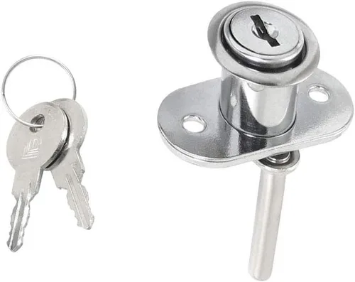 Miniatura 3 de COMOK Cerradura de cajón y gabinete, cerradura de émbolo de acero inoxidable con 2 llaves, segura archivos y cajones importantes, tono plateado