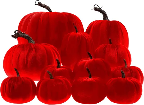 Miniatura 9 de Gresorth 12 calabazas artificiales grandes de terciopelo para Halloween, hechas a mano, decoración de centro de mesa de cosecha de otoño