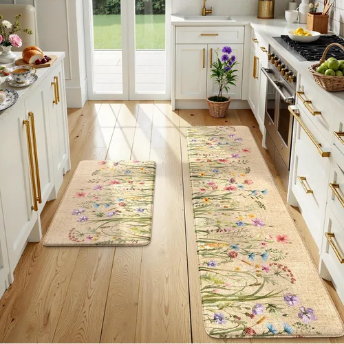 Miniatura 37 de KIMODE Tapete antifatiga para suelo de cocina, semicírculo de 18 x 28 pulgadas, de espuma viscoelástica, acolchado, antideslizante, tapetes cómodos