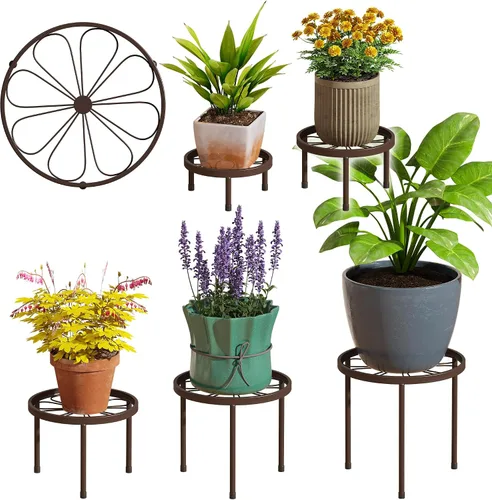 Paquete de 5 soportes metálicos para plantas de interior y exterior, resistentes soportes de hierro antioxidante para macetas, soporte para macetas,
