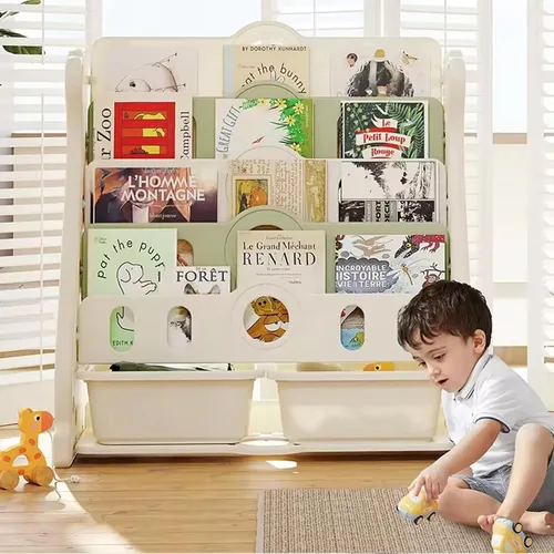 Miniatura 8 de Estantería infantil y almacenamiento de juguetes para niños pequeños, estantería blanca de 4 niveles para dormitorio/guardería/aula, estantería
