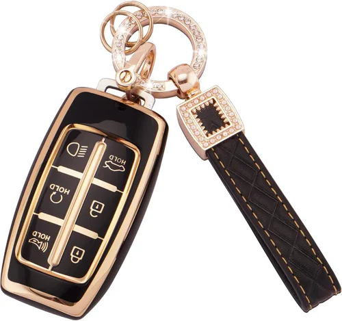 Miniatura 47 de Ekala para Honda Funda para Llavero con Llavero de Cuero, 5 Botones Carcasas de Teclas de TPU Suave Compatibles con Honda Civic Accord Pilot CR-V