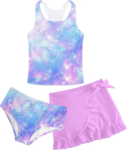 Miniatura 22 de Traje de baño tankini de 3 piezas para niñas, lindo bikini con salida de baño con falda de playa de 5 a 16 años