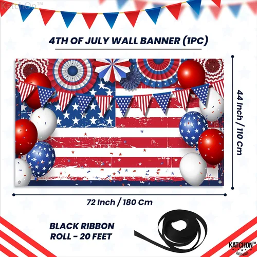 Miniatura 2 de KatchOn, Decoraciones del 4 de julio, pancarta XtraLarge de Estados Unidos, 72 x 44 pulgadas, telón de fondo de bandera estadounidense